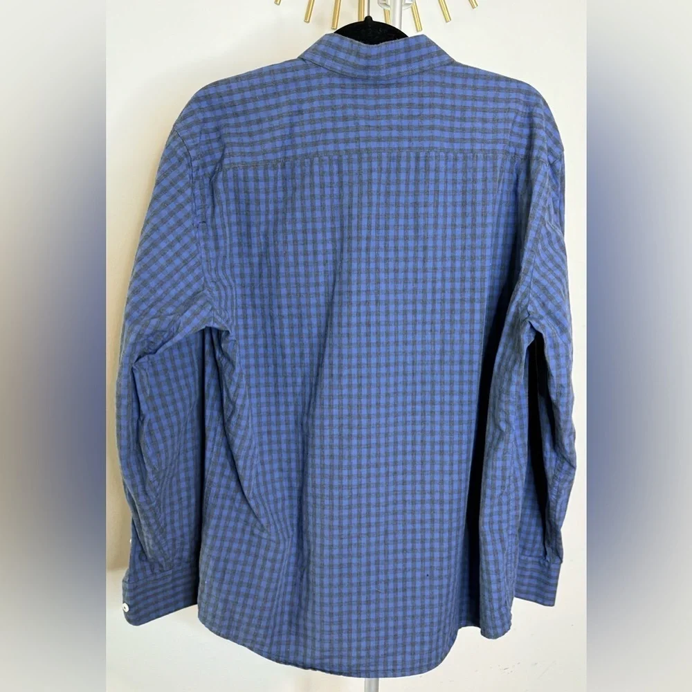 Men’s UnTuck-it Blue Gray checkered button down cotton shirt casual preppy XL